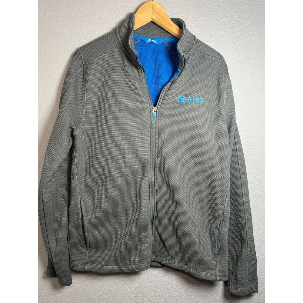AT&T Corporate Full Zip Jacket Mens Medium Gray Waffle Knit Mock Neck Corporate
